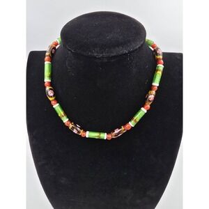 Fashion Beaded Necklace Glass Millefiori Style Green Red White Yellow